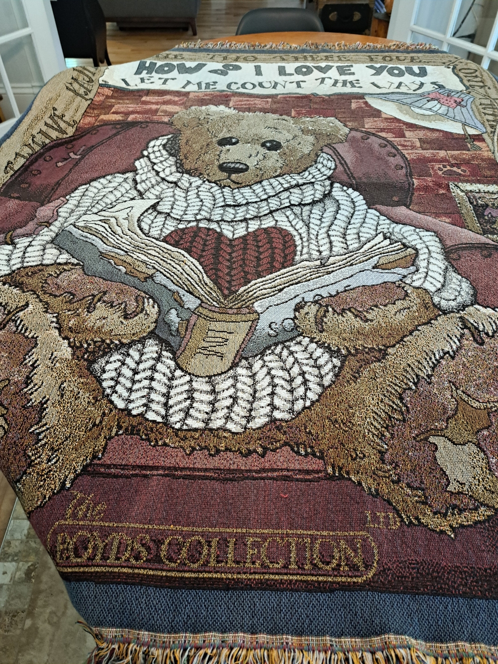 Boyds Bears Cozy Teddy Bear Woven Wall Tapestry "How Do I Love You"